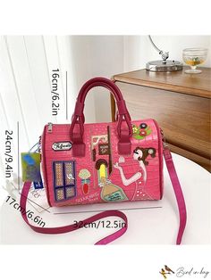 Bird in Bag - Geometric Pattern PU Leather Tote Bag Trendy Rectangular Satchel For Errands, Pink Large Capacity Satchel For Office, Pink Large Capacity Office Satchel, Trendy Pink Satchel For Office, Trendy Satchel With Detachable Strap For Errands, Trendy Pink Office Satchel, Pink Office Box Bag With Removable Pouch, Pink Double Handle Box Bag For Office, Pink Office Bag With Detachable Strap