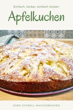 a cake on a plate with the words appelkuchen in german above it