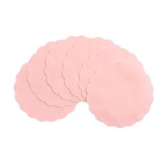 six pink round coasters on a white background