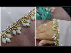 two pictures showing different types of jewelry and accessories on the left, one is wearing a white