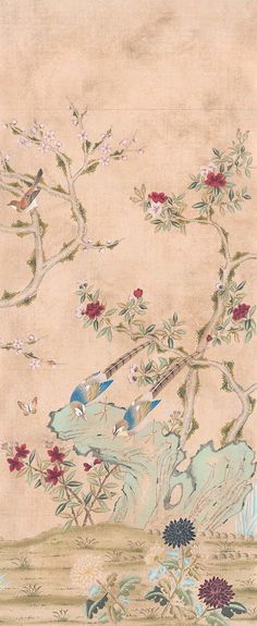 traditional folly chinoiserie hand-painted wallpaper - panel Chinese Prints, Japanese Art