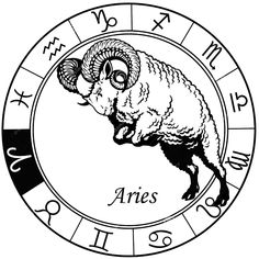 the aries zodiac sign in black and white with an image of a ram on it