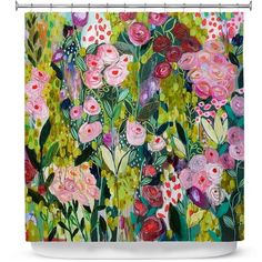 a painting of flowers on a shower curtain