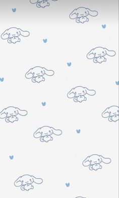 a wallpaper with blue and white cartoon animals on it's side, in front of a heart - shaped background