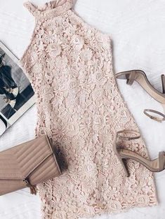 Sexy Casual Lace Halter Homecoming Dresses Party Dresses for Women · dressydances · Online Store Powered by Storenvy Halter Homecoming Dress, Blush Pink Lace Dress, Chique Outfit, Dress And Shoes, Dress Heels, Lace Pink Dress, Casual Lace, Prom Dresses Short, Mode Inspiration