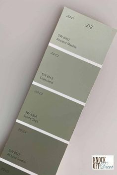 the shades of gray and white are shown in this color swat list for interior paint