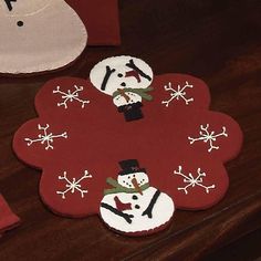 Snow Guy Candle Mat - Set of Two - Interiors by Elizabeth Candle Mats Patterns, Wool Candle Mats, Candle Mats, Red Snow, Snowman Snow, Man Candle, Snowman Candle, Penny Rug, Christmas Tree Candles