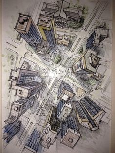 a drawing of an aerial view of buildings