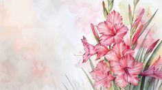 a painting of pink flowers on a white background