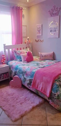 Cheap Room Decor Ideas Small Spaces, Jojo Room Ideas, Girls Flamingo Bedroom, Room Ideas For Girls 7-8, Pink Bedrooms For Girls Kids, Kids Room Design Girls Bedroom Ideas, Bedroom Ideas For Toddler Girl, Toddler Pink Bedroom, Girly Room Ideas For Kids