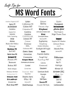 a large list of different types of font and numbers on a white background with the words ms