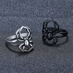 ☛ Get into the spooky spirit with this halloween black or steel color spider ring, the perfect accessory for those who love a gothic twist. Designed a creepy black spider on the band, this ring adds a mysterious and edgy vibe to your Halloween look or everyday style. The detailed craftsmanship brings the spider to life, making it an eye-catching and conversation-starting piece. ☛ Crafted from high-quality titanium steel materials, this gothic animal ring is both durable and comfortable to wear. Its dark punk style is perfect for those who enjoy bold and unconventional fashion. Whether you're dressing up for Halloween or looking to make a unique statement, this spider ring is a great addition to your accessory collection. ☛ Ideal as a quirky Halloween gift, this ring makes a fun and creepy Punk Skull Ring For Halloween Streetwear, Punk Black Ring For Halloween, Punk Stainless Steel Rings For Halloween, Adjustable Black Punk Skull Ring, Spider Web Ring, Dark Punk, Unconventional Fashion, Style Punk, Black Spider