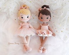 two crocheted dolls sitting next to each other