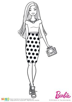 the barbie doll is holding a purse and wearing polka dot print skirt with high heels