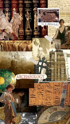 a collage of images with ancient writing and art decouphols on them