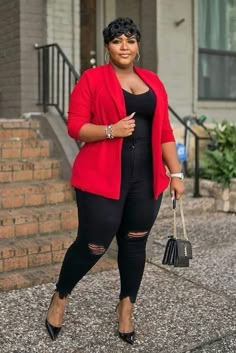 Short Curvy Women Fashion, Outfits With Blazers For Women, Celine Blazer, Red Blazer Outfit, Plus Size Winter Outfits, Blazer Outfits For Women, Plus Size Fall Outfit, Plus Size Fall Fashion, Look Plus Size