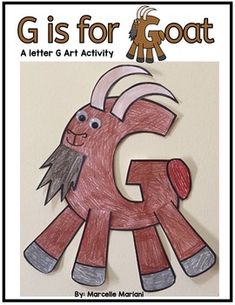 the letter g is for goat craft with an image of a goat on it's face