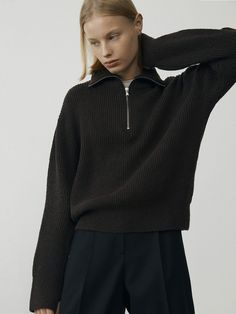 Editor's NotesThis Dunst for WOMEN's half zip-up sweater is an ideal option as a top or middle layer depending on the weather. Made of warm wool-blend, this piece has a relaxed fit with ribbed detail on the cuffs and hem. Wear it as an open neckline or zip up on cooler days.- Unisex style in a relaxed fit- Half zip-up pull on sweater- Wool blend with ribbed details- Long sleeves and high collar neckline- Thumbholes on sleevesMeasurements (in.)XS / S / M / L- Length: 21.06 in. / 21.65 in. / 25 in Half Zip Wool Sweater, Zipper Jacket Outfit, Half Zip Pullover Outfit, Half Zip Up Sweater, Chill Clothes, Thrift List, Basic Clothes, Inspo Makeup, Sweater Brown