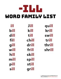 the word family list is shown in red and black, with an image of three different letters