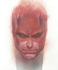 a drawing of a man's face with red hair and horns on his head