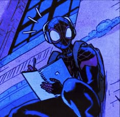 a spider - man drawing on a piece of paper in front of a purple background