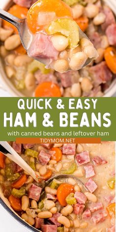 ham and beans in a white bean soup with carrots