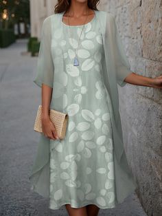 Women‘s Dress Set Two Piece Dress Midi Dress Green Blue Gray Half Sleeve Floral Print Summer Spring U Neck Casual 2023 S M L XL XXL 3XL 2024 - $38.99 Wedding Guest Cocktail Dress, Mother Of Groom Outfits, Half Sleeve Floral, Spring Midi Dress, Midi Dress Green, Floral Chiffon Dress, Guest Attire, Wedding Attire Guest, Dress Chiffon