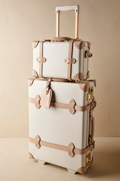 Honeymoon Travel Essentials | Sweetheart Luggage by SteamLine Luggage, $395. Image via BHLDN Cute Luggage, Stylish Luggage, Spinner Luggage, Suitcase Packing, Honeymoon Travel