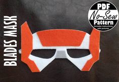 an orange and white mask with the words, no sew pattern on it's side