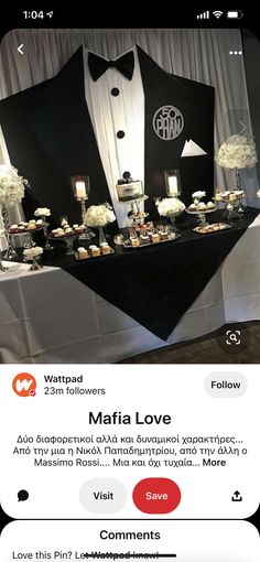 an image of a tuxedo themed dessert table