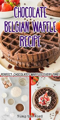 chocolate belgian waffle recipe with text overlay