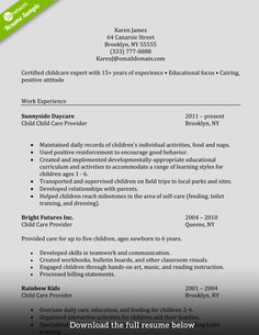 a resume for a child care worker with no work on it, and the title below is