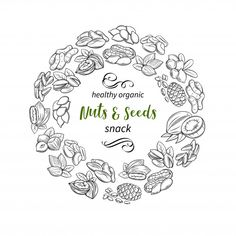 nuts and seeds logo in the middle of a circle with an inscription healthy organic nuts & seeds snack