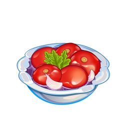 a bowl filled with tomatoes and onions on top of a table