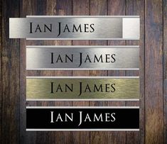 the nameplates for an james, jan james, and van james on a wooden door