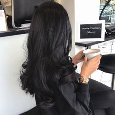 Black Wolfcut, Super Dark Brown Hair, Dark Brown Almost Black Hair, Sleek Black Hair, Soft Black Hair, Hair Inspired, Fun List, Jet Black Hair, Birthday Hair