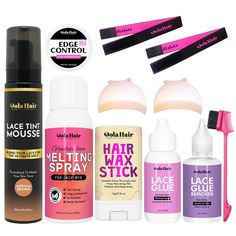 PRICES MAY VARY. Dolahair wig kit for lace front wigs complete set includes: 1x medium brown lace tint mousse, 1x lace melting spray, 1x wig glue, 1x glue remover, 1x30g hair wax stick, 1x 30g edge control, 1xedge brush, 2xHD wig caps, 2x lace melting bands 【Tint your lace & define your baby hairs】 You’ll never have to apply makeup to your lace ever again! Dolahair Hide Out Lace Tint Mousse makes it easy to achieve a natural-looking install by making it look as if your lace wig is growing out of Lace Front Wig Tools, Wig Supplies, Wig Essentials, The Best Edge Control, Wig Kit, Best Edge Control, Wig Installation, Lace Glue, Hair Wax Stick