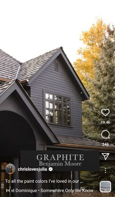 an image of a house with the words graphite on it's front window