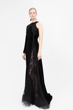 Pleated georgette embroidered appliques velvet dress - HerTrove