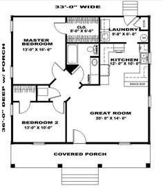 the floor plan for a small cabin home with two bedroom and an attached bathroom area