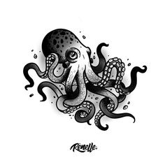 an ink drawing of an octopus