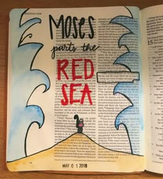 an open book with the words moss paints the red sea on it's page