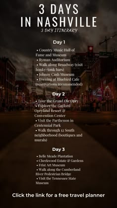 the 3 days in nashville flyer is shown with information about its location and locations on it