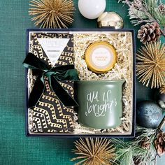 All Is Calm Luxury Curated Christmas Gift Box - Client Gift Boxes from Luxe & Bloom Gingerbread Chocolate, Calm Christmas, Holiday Bar, All Is Bright, Navy Gifts, All Is Calm, All Things Gingerbread, Matte Green, Cookies Chocolate