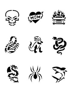 different types of tattoos on white background