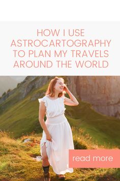 a woman in white dress standing on top of a hill with the words how i use astro