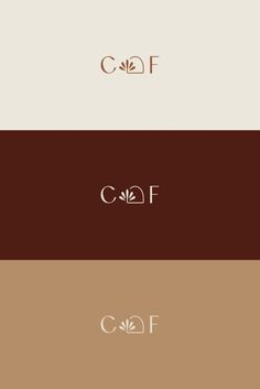 three different logos with the letters c, f and f written in white on brown