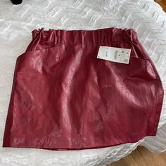 Zara Red Leather Skirt. Brand New With Tags Never Worn Chic Red Mini Skirt For Fall, Trendy Red Skirt With Pockets, Red Zara Mini Skirt For Spring, Zara Red Mini Skirt For Spring, Spring Red Mini Skirt By Zara, Casual Burgundy Summer Skirt, Chic Burgundy Mini Skirt, Chic Burgundy Lined Skirt, Chic Burgundy Skirt