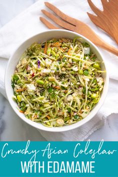 Crunchy Asian Coleslaw with Edamame Recipe — Registered Dietitian Columbia SC - Rachael Hartley Nutrition Broccoli Slaw Asian Salad, Asian Edamame Crunch Salad, Crunchy Edamame Salad, Coleslaw Healthy Clean Eating, Inspired Taste Broccoli Slaw, Asian Coleslaw Recipe, Burger Sides, Tofu Lettuce Wraps, Asian Slaw Recipe