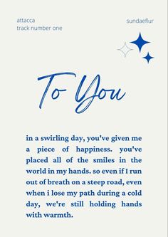 the poem to you is written in blue ink on a white paper with stars above it